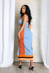 Raw Edge Color Blocked Denim Midi Dress